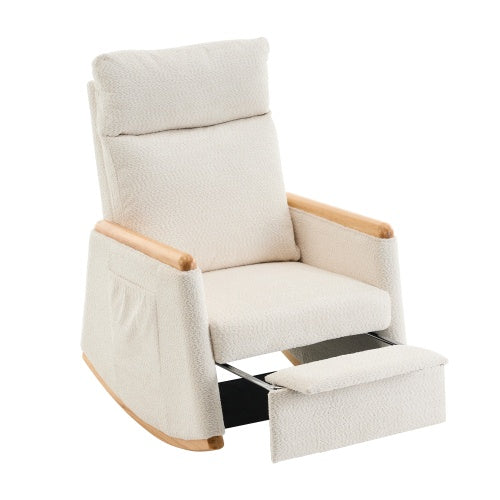 Accent Rocking Chair With Footrest High Back Rubber Wood Rocking Legs Bedroom Living Space 38.6D X 26.8W X 40.6H Inch