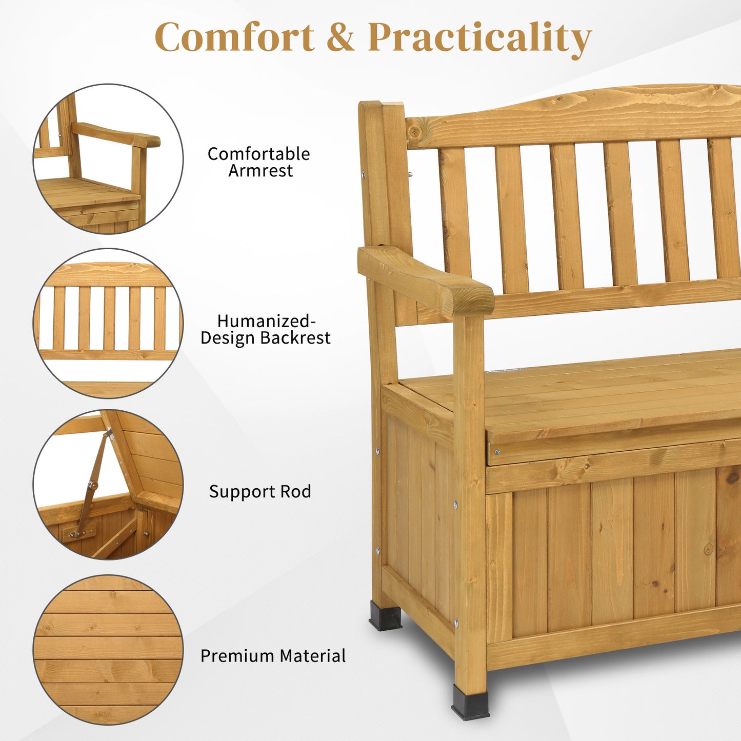 44inch, With Backrest Armrests, Courtyard Wood Storage Box