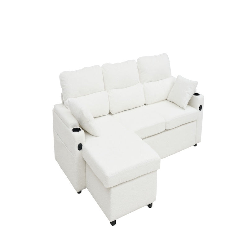 Convertible Sleeper Sofa 2 In 1, L-Shaped Couches For Living Room, Pull Out Sectional Futon Sofa Bed With Storage Space, USB Ports And Cup Holders For Bedroom
