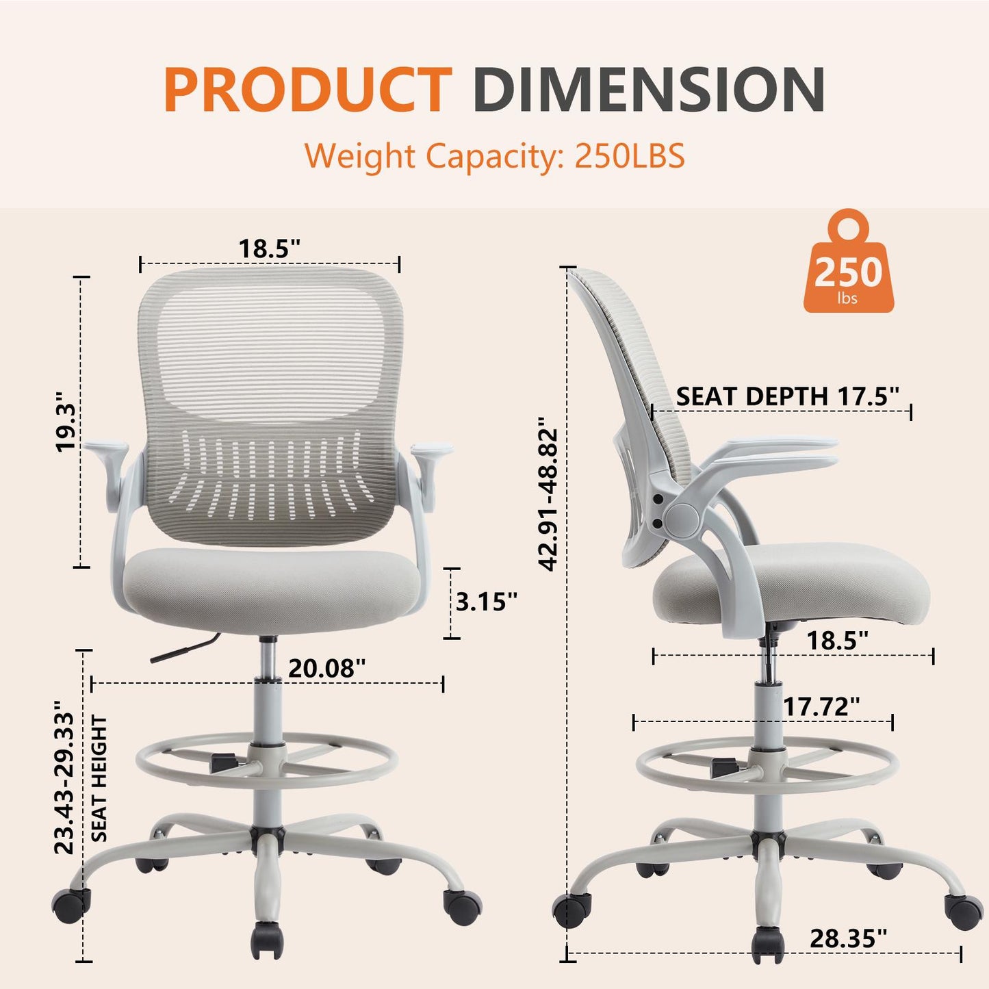 Ergonomic Office Home Desk Mesh Fixed Armrest