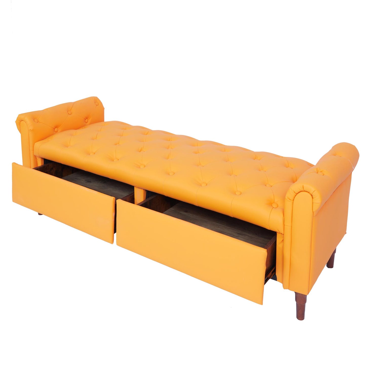 Storage PU Ottoman Bench with 2 Drawers for Bedroom End of Bed