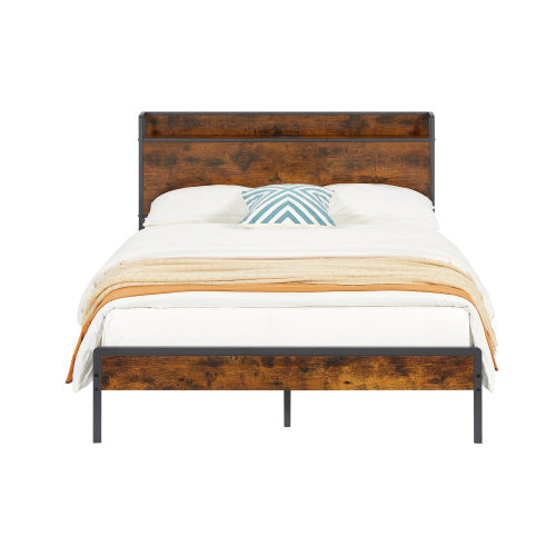 Bed Frame With Charging Station Full Size, Rustic Brown