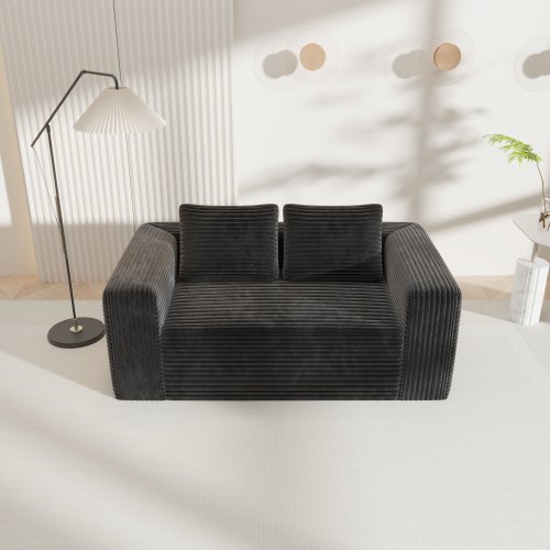 Sofa In A Box Memory Foam 2-Seater Corduroy Couch Memory Foam Couch No Installation & Easy To Transport,Floor Sofa Lounge For Living Room Bedroom Lounge Studio Black