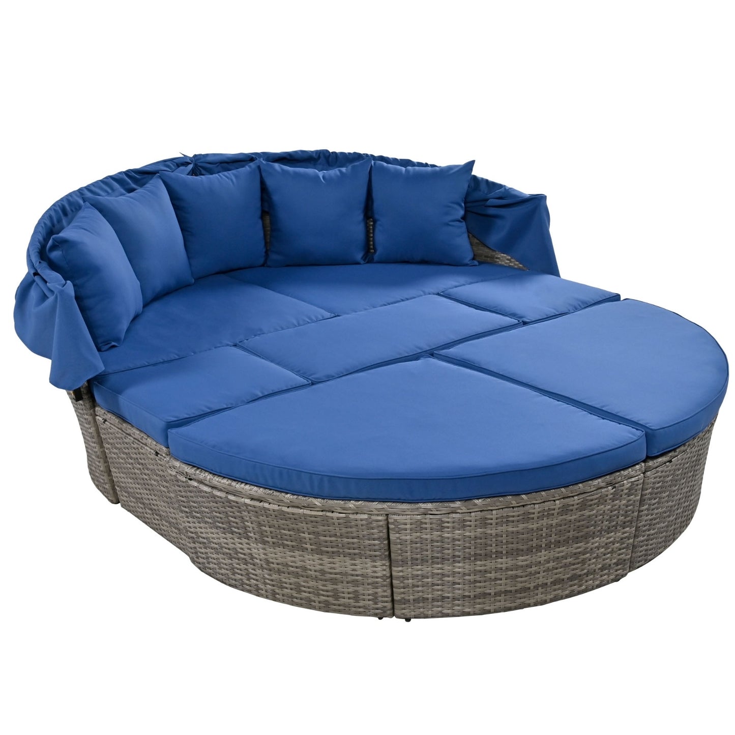 GO Outdoor Rattan Daybed Sunbed With Retractable Canopy Wicker Furniture, Round Outdoor Sectional So