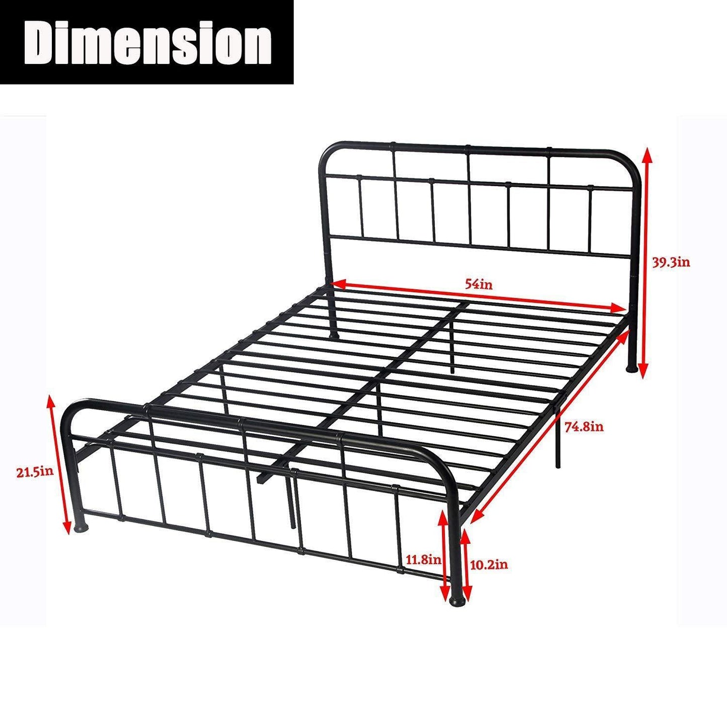 54" Contemporary Full Size Metal Platform Bed Frame, Black