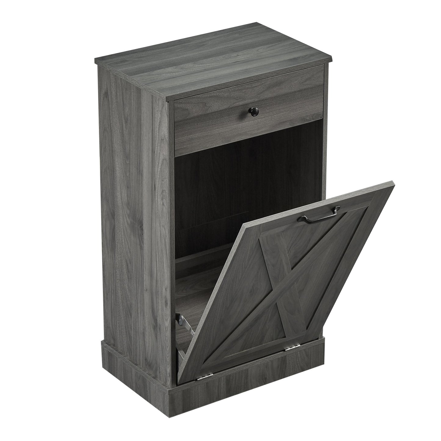 Tilt Out Trash Can Cabinet，Freestanding Wood Recycling Trash Cabinet with Drawer