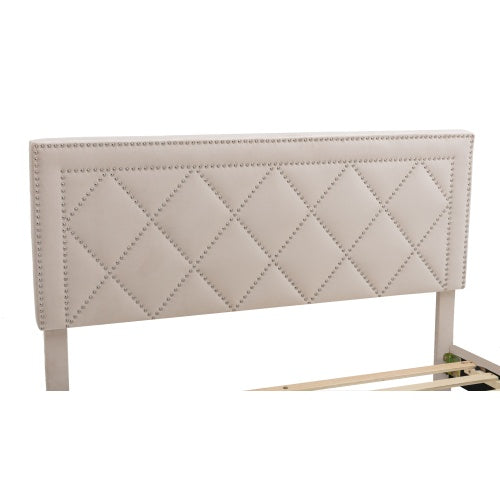 Modern Curved Upholstered Bed, Nailhead Trim Queen