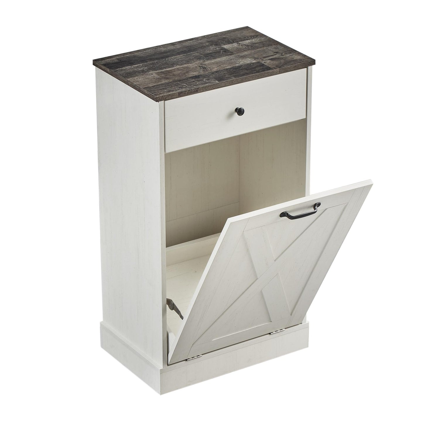 Tilt Out Trash Can Cabinet，Freestanding Wood Recycling Trash Cabinet with Drawer