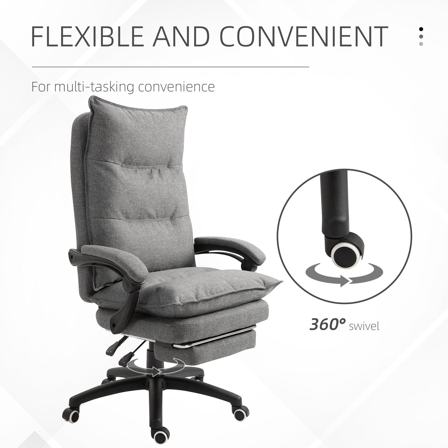 Vinsetto Executive Office Chair, 360 Swivel, Adjustable Recliner With Retractable Footrest, Gray