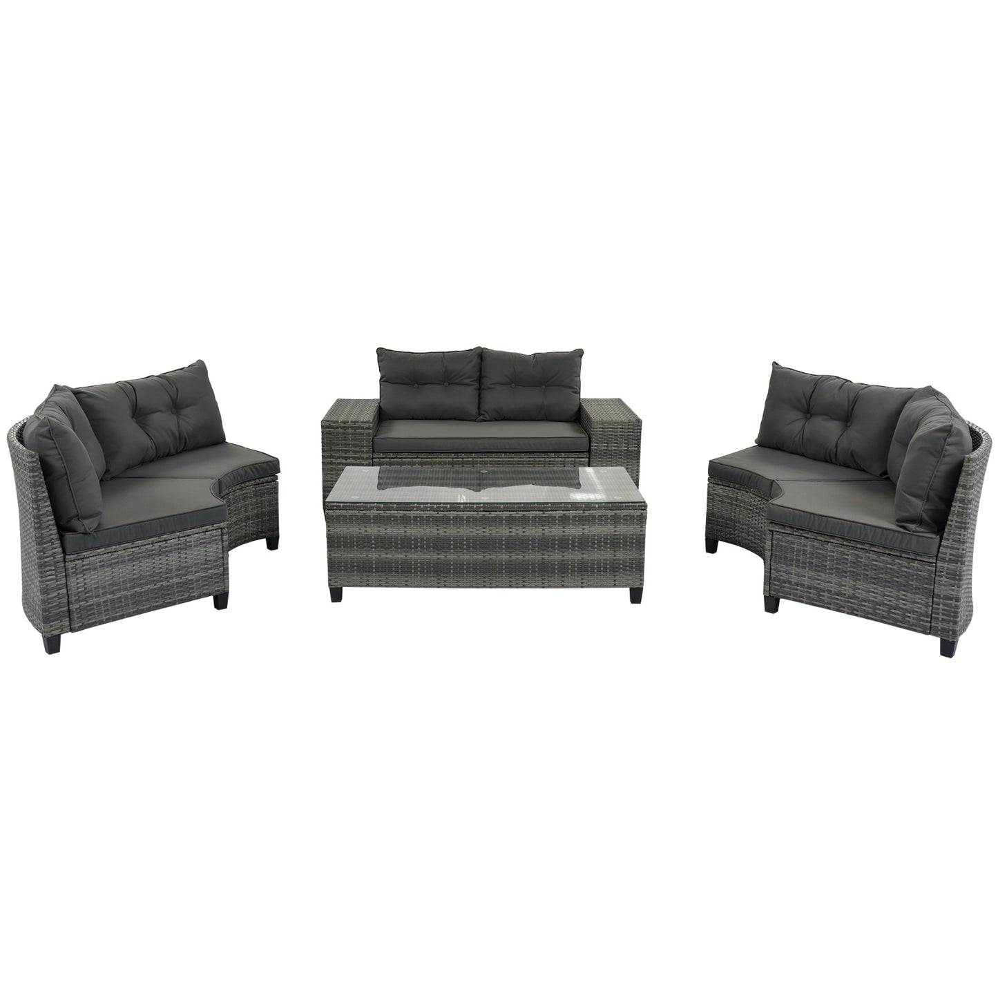 8-Pc Outdoor Wicker Round Sofa Set, Half-Moon All-Weather Curved Sectional