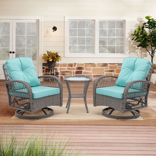 3pc Outdoor Swivel Rocker Patio Chairs 360  Rocking Set With Thick Cushions