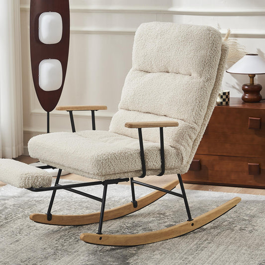 Modern Teddy Gliding Rocking Chair with High Back, Retractable Footrest, and Adjustable Back Angle for Nursery, Living Room, and Bedroom