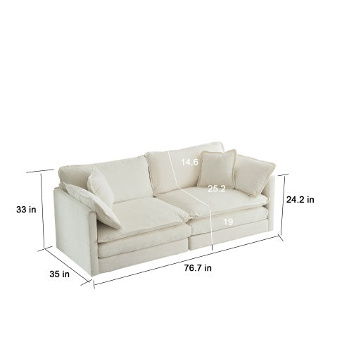 Chenille Two-Seater Sofa With 1 Footrest, 2 Seater L-Shaped Sectional With Ottoman,Loveseat With Ottoman For Small Living Space