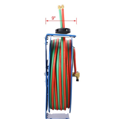Welding Hose Reel Retractable 1  4 Inch Foot Twin Oxygen Acetylene Rubber Hoses STD Duty Max 200PSI Heavy Duty Industrial Single Arm Construction