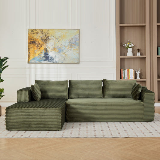 L-Shaped Compression Sofa Bed With Corduroy Fabric - Convertible Sectional Sofa, Foldable Floor Couch Sleeper, Space-Saving Flannel-Like Lounge For Small Apartments, Living Room & Game Room NO TUME