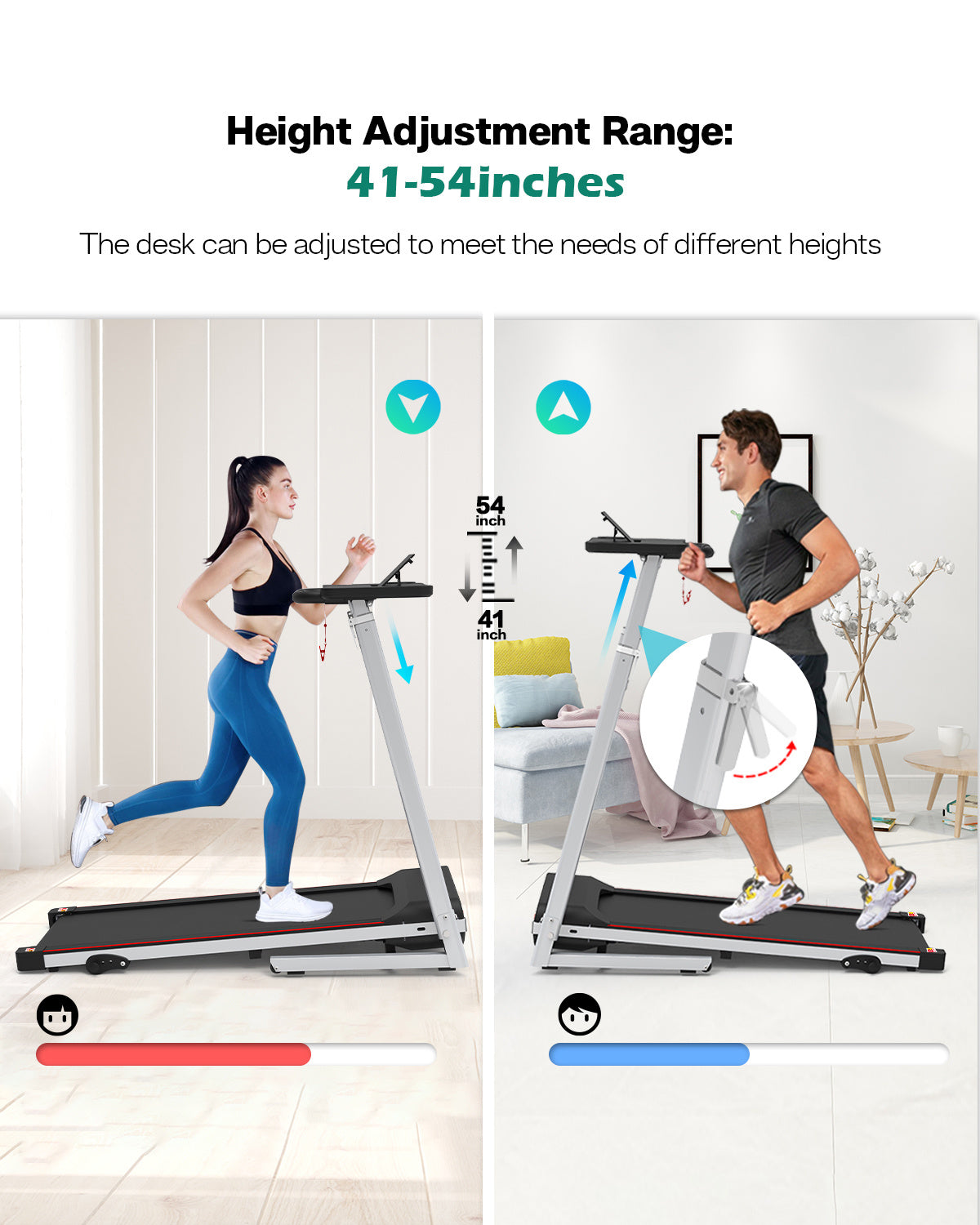Walking Pad Under Desk Treadmill For Home Office -2.5HP Walking Treadmill 0.5-7.5MPH  Capacity Treadmill For Walking Running Remote Control Batteries