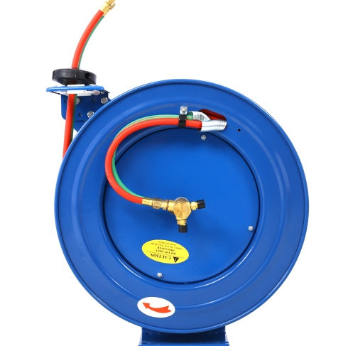 Welding Hose Reel Retractable 1  4 Inch Foot Twin Oxygen Acetylene Rubber Hoses STD Duty Max 200PSI Heavy Duty Industrial Single Arm Construction