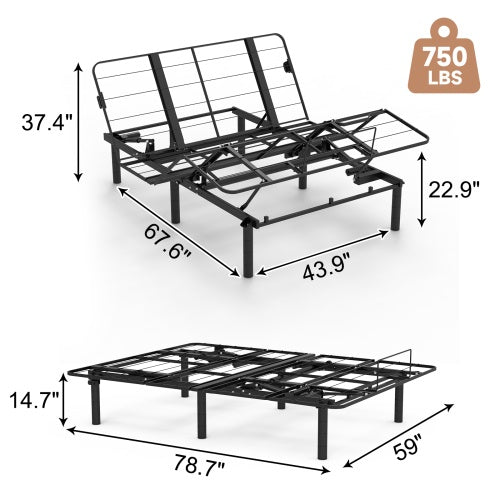 Zero Clearance Adjustable Bed Base Frame Head And Foot Incline Quiet Motor Queen Size Zero Gravity, Dual USB A C Ports