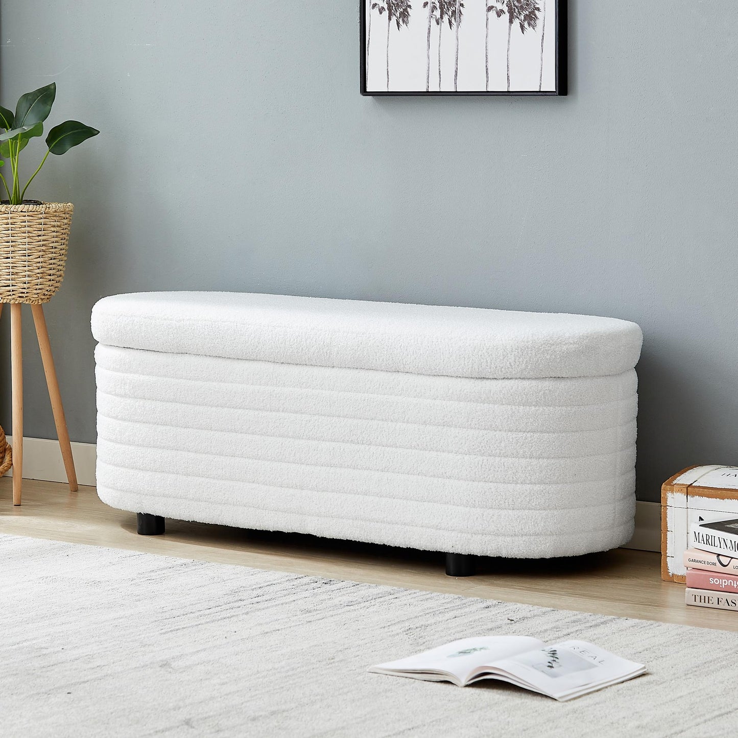 Multi-functional storage teddy fleece material sofa bench