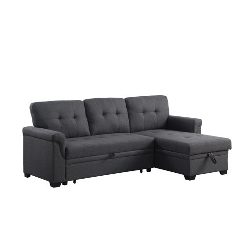 Dark Gray Linen Reversible Sleeper Sectional Sofa With Storage Chaise