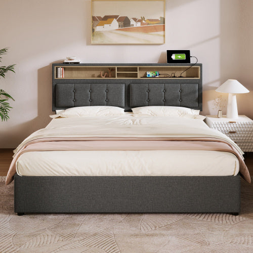 Linen Bed Frame With Slatted Frame