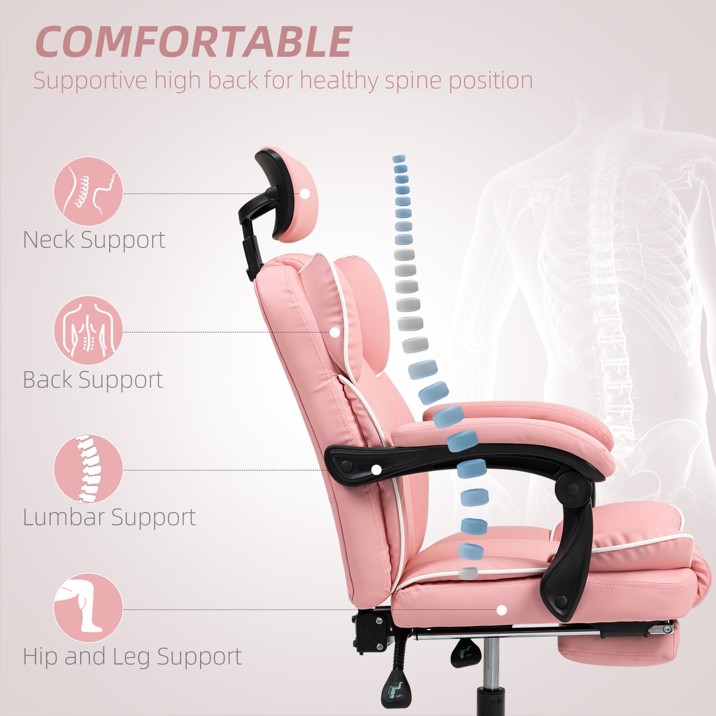 PU Leather Office Chair, Executive Desk Chair With Headrest, Foot Rest, Swivel Wheels, Reclining Computer Chair