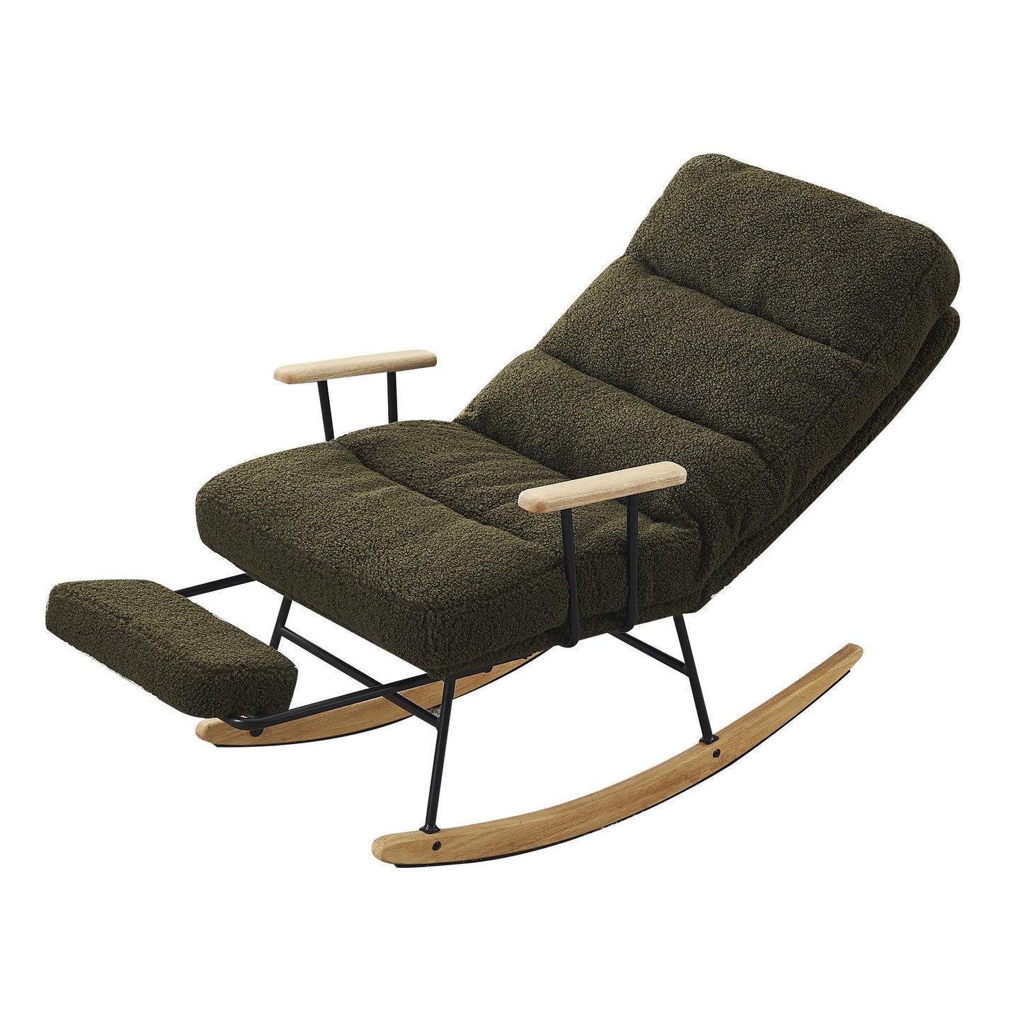 Modern Teddy Gliding Rocking Chair with High Back, Retractable Footrest, and Adjustable Back Angle for Nursery, Living Room, and Bedroom