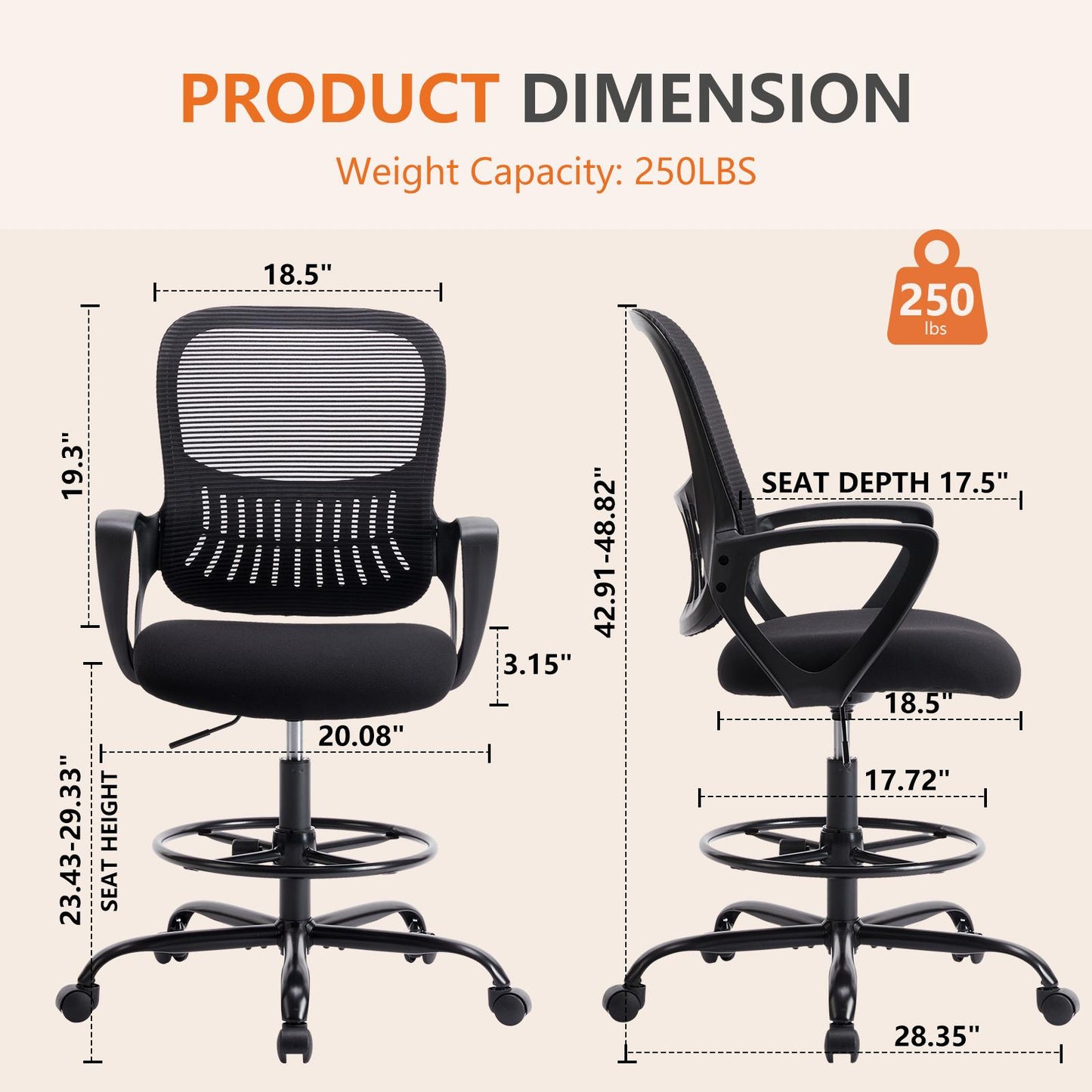 Ergonomic Office Home Desk Mesh Fixed Armrest