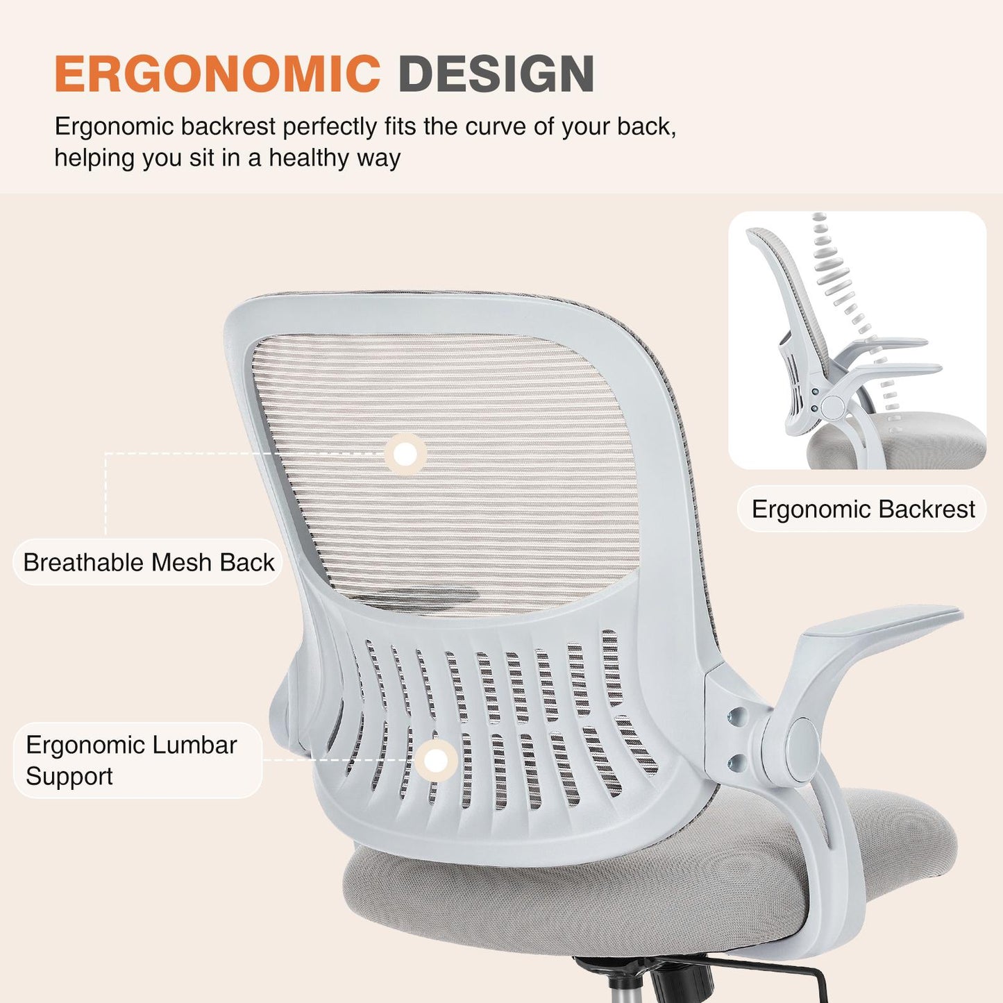 Ergonomic Office Home Desk Mesh Fixed Armrest