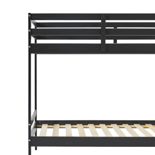 Modern Simple Solid Wood Twin Over Twin Bunk Bed, Black