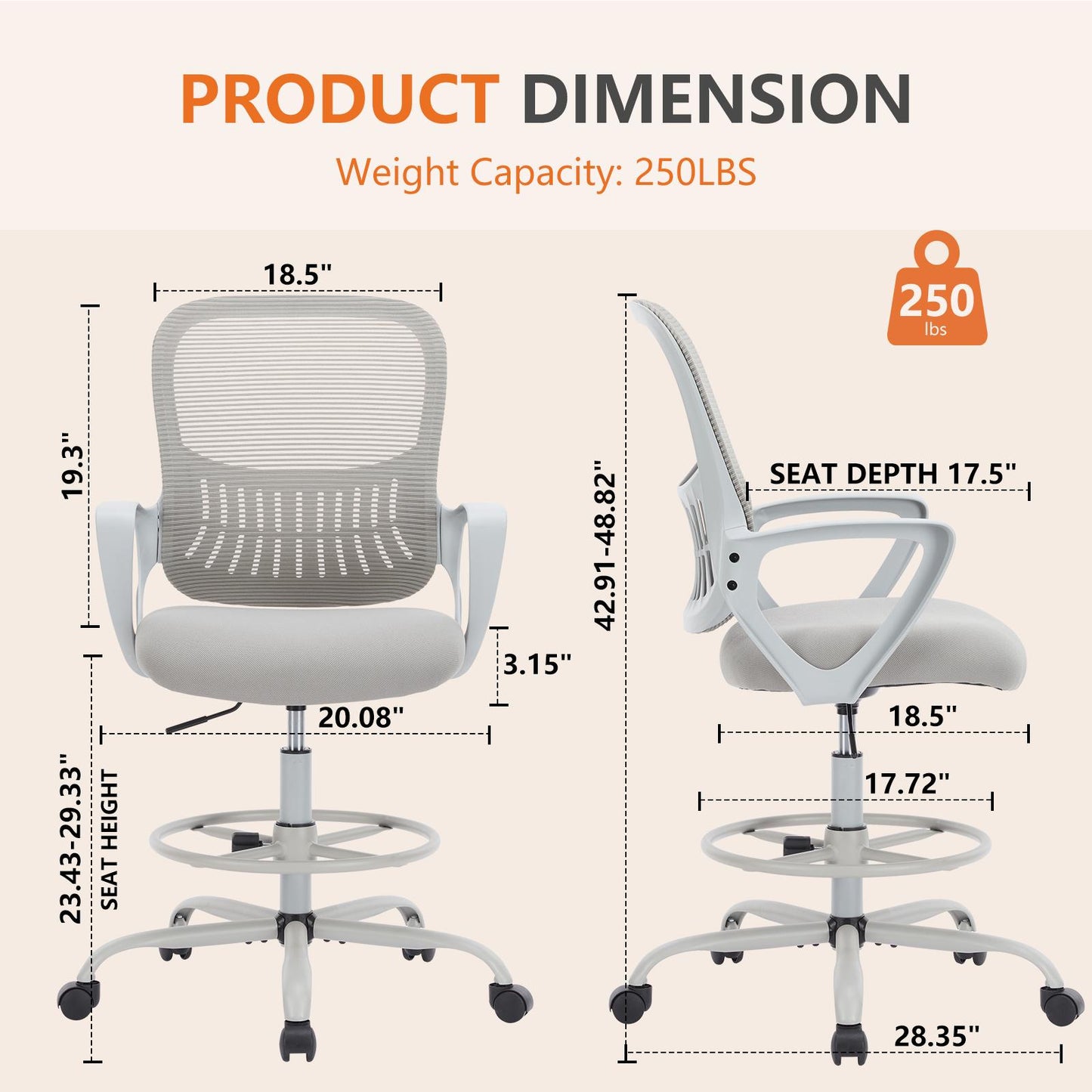 Ergonomic Office Home Desk Mesh Fixed Armrest