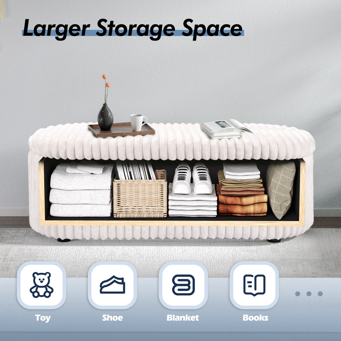 Linen Upholstered Storage Bench