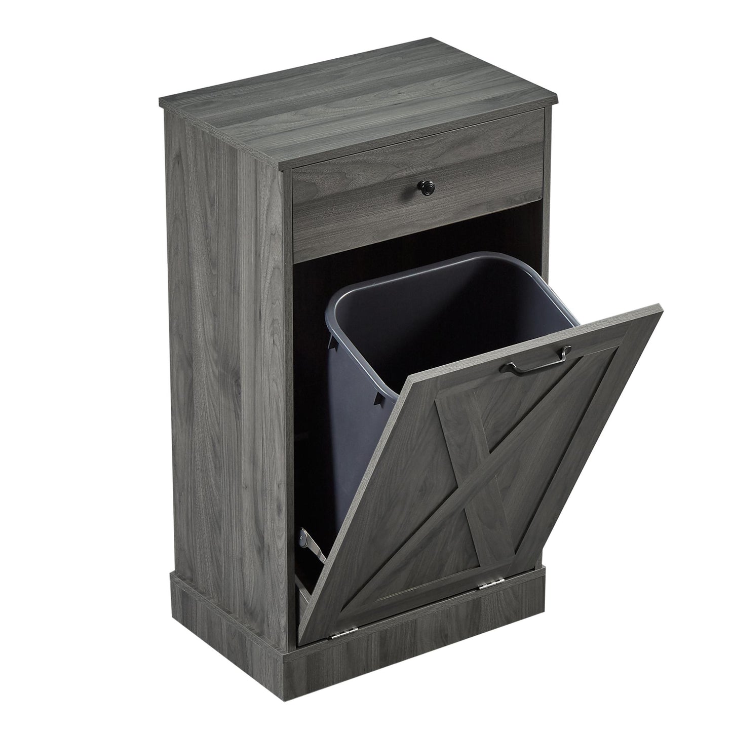 Tilt Out Trash Can Cabinet，Freestanding Wood Recycling Trash Cabinet with Drawer