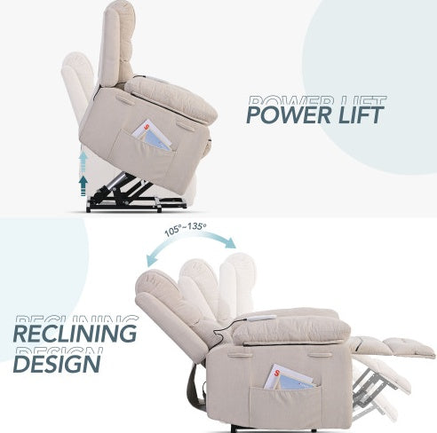 Massage Recliner,Power Lift Chair For Elderly With Adjustable Massage And Heating Function,Recliner Chair With Infinite Position And Side Pocket For Living Room ,Beige