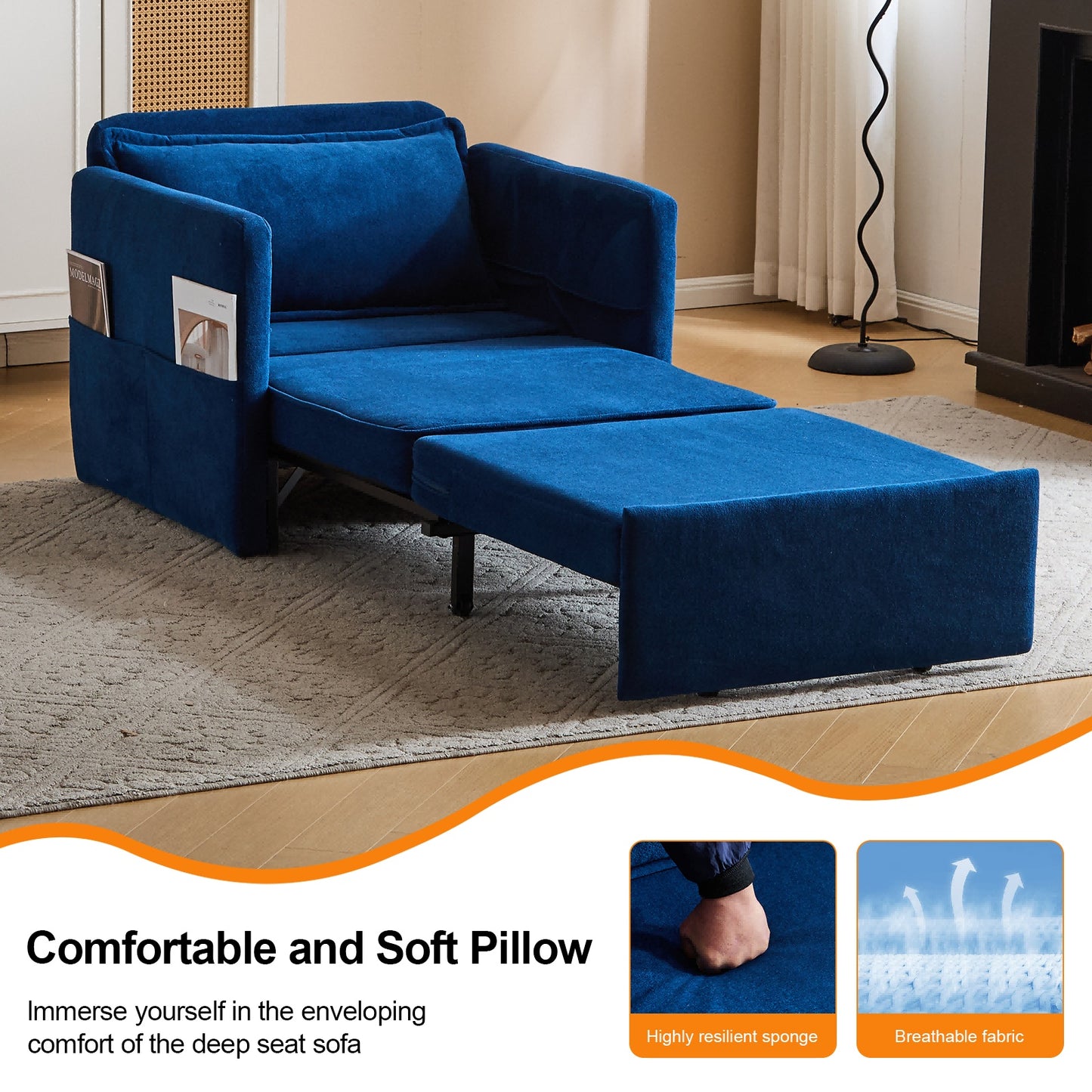 Adult Sleeper Chair Bed, 3-in-1 Convertible Sofa Chair Bed Pull-out Sofa Bed, Convenient Folding Tray Table With USB And Type-C Charging Ports For Living Room Cannot Be Sold On Temu