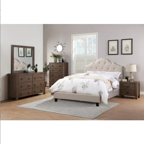 Contemporary 1pc Queen Size Bed Adjustable HB Light Brown Polyfiber Tufted Upholstered Wooden Bedframe Bedroom Furniture