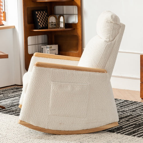 Accent Rocking Chair With Footrest High Back Rubber Wood Rocking Legs Bedroom Living Space 38.6D X 26.8W X 40.6H Inch