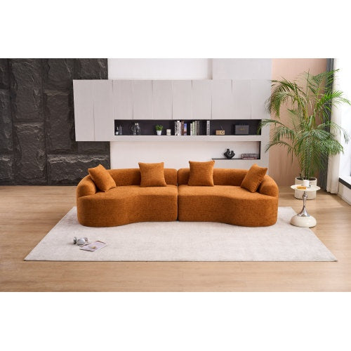 LY-025 COMPRESSION SOFA4 Seater Blue Sofa With Wood Grain Chenille Fabric, 30D ,60 Hardness Full Sponge,4 Pillows For Living Room, Home Furniture Sleeper Sectional Sofa For Apartment
