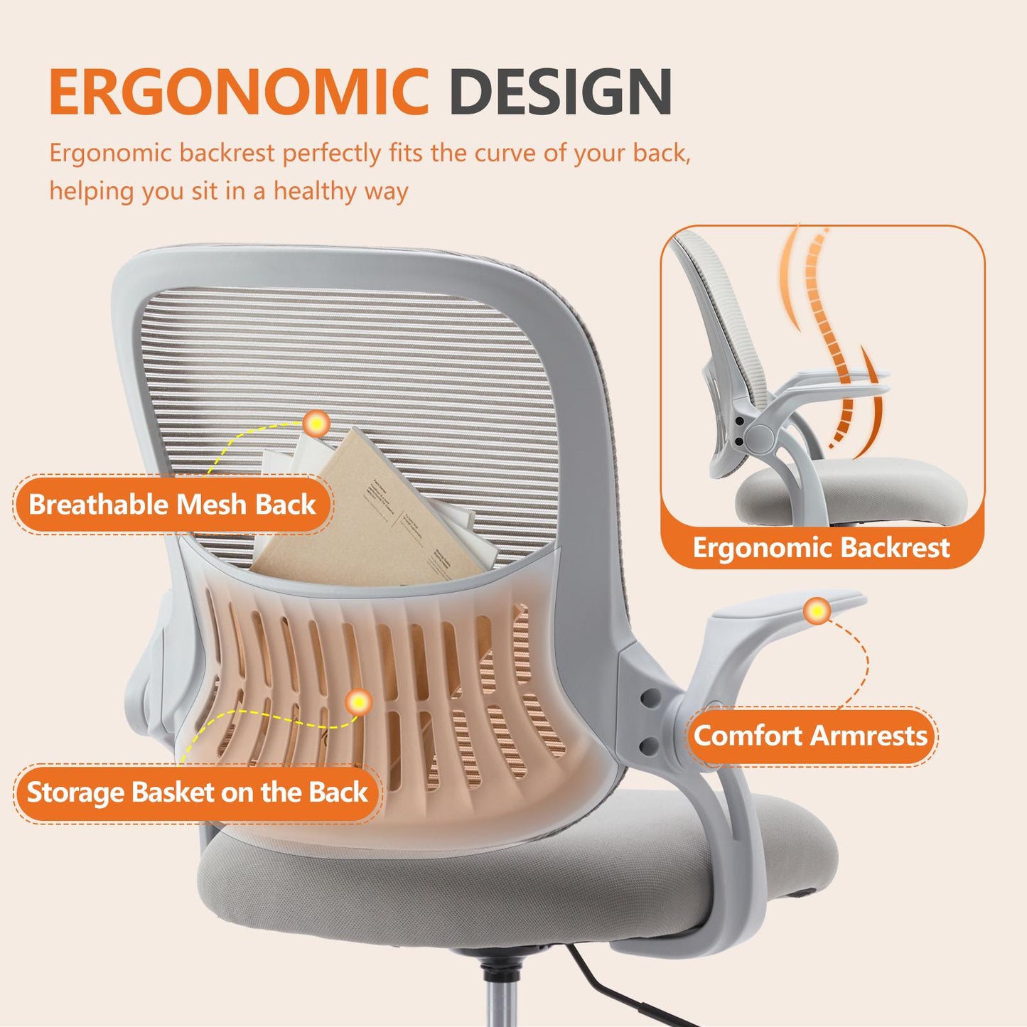 Ergonomic Office Home Desk Mesh Fixed Armrest