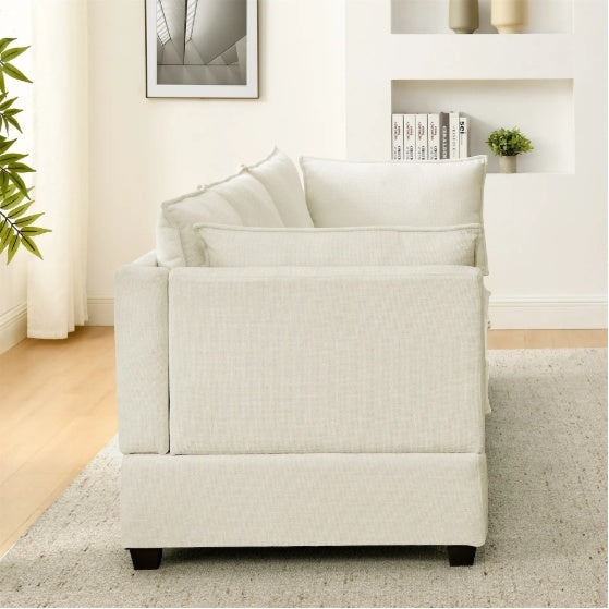 Convertible Sectional Sofa Couch With Ottoman, Cloud Couch 4 Seat L Shaped Sofa With Padded Armrests And Ottoman .Cloud Sofa For Living Room, Apartment And Office, Beige Beige White