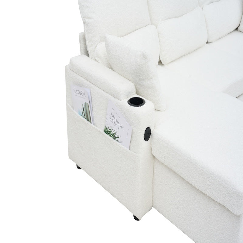 Convertible Sleeper Sofa 2 In 1, L-Shaped Couches For Living Room, Pull Out Sectional Futon Sofa Bed With Storage Space, USB Ports And Cup Holders For Bedroom