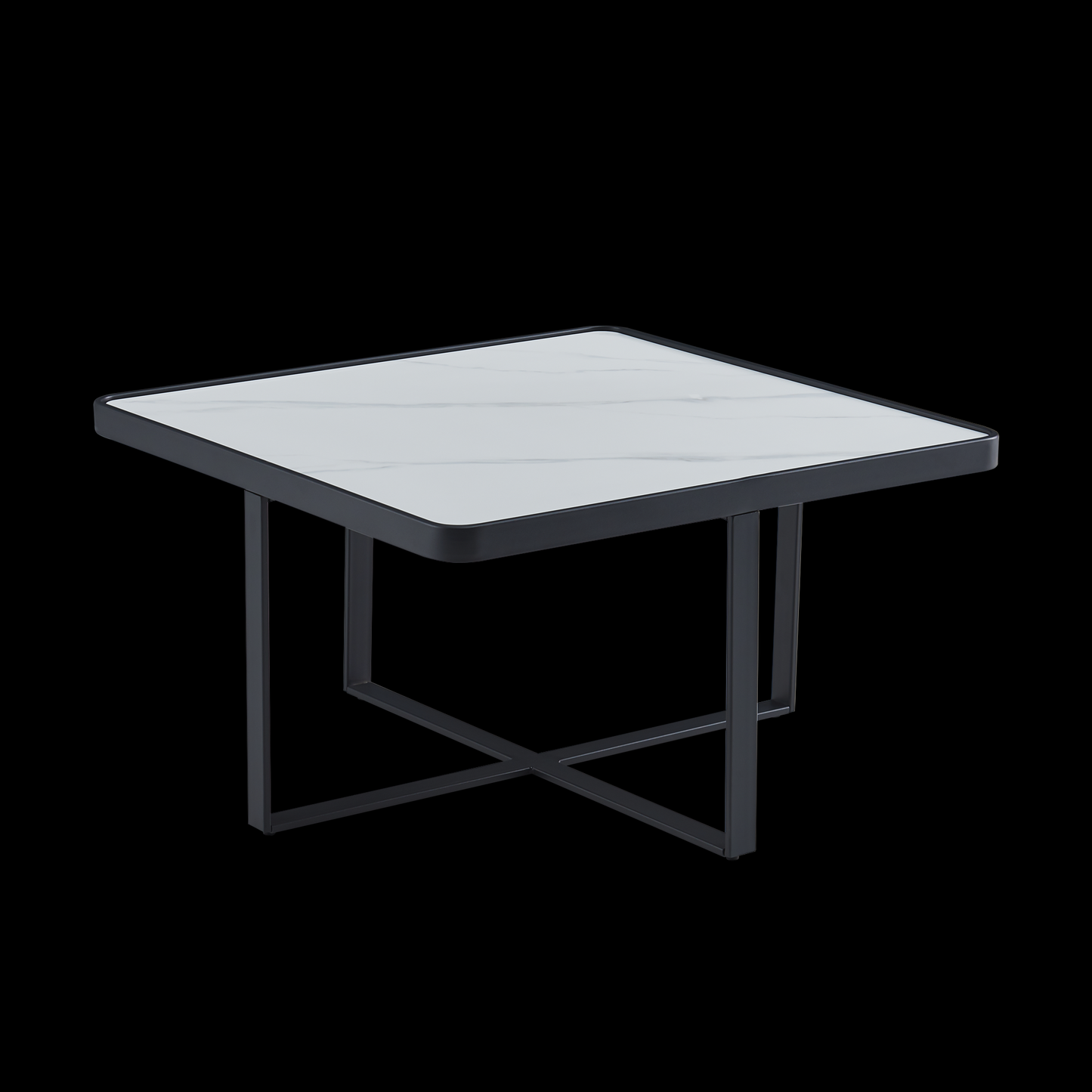 Minimalism Square coffee table，Black metal frame with sintered stone tabletop