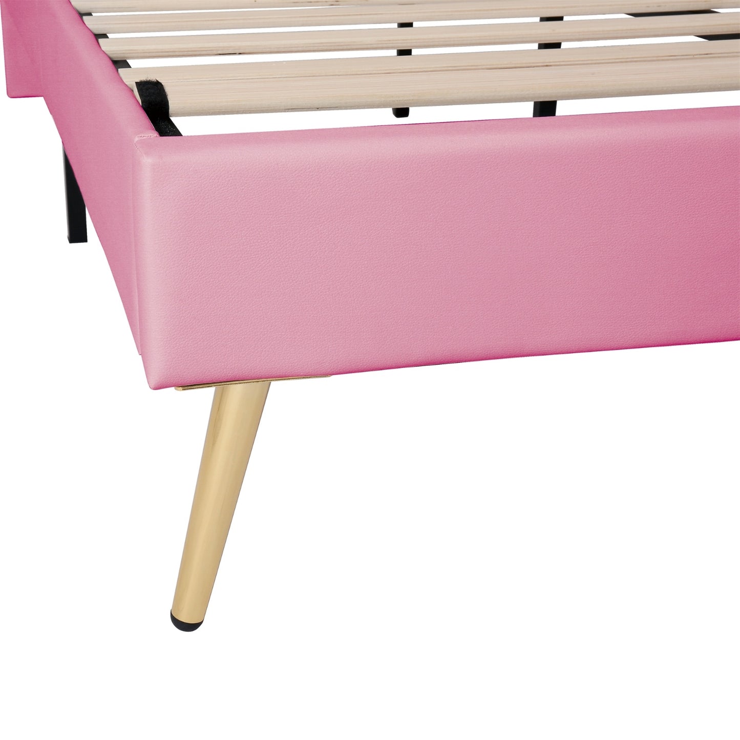 Full Size Upholstered Bed Frame With LED Lights & Crown Headboard