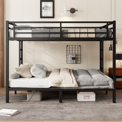 Metal California King Over California King Bunk Bed For Teens And Adults,Space-Saving Noise Reduced No Box Spring Needed, Black