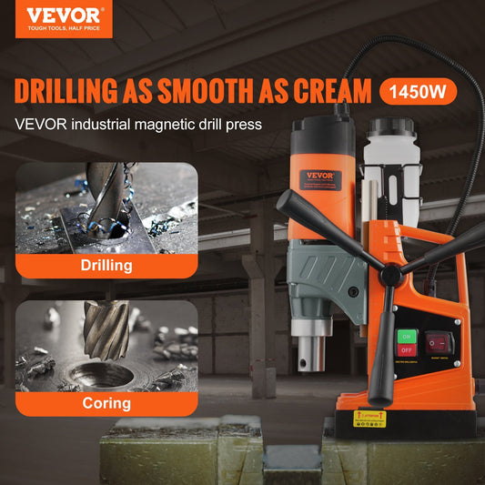VEVOR Magnetic Drill, 1450W  Boring Diameter, 12500N 850 RPM Portable Electric Mag Drill Press, Drilling Machine For Any Surface Home Improvement Industry Railway