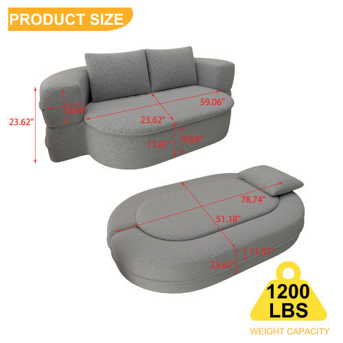 Folding Sofa Bed, Convertible Futon Sleeper Bed, 2-in-1 Foldable Floor Mattress With 2 Pillows, Breathable High-Density Foam Lazy Couch, Comfy Lounge Chair, Twin Size, Light Gray