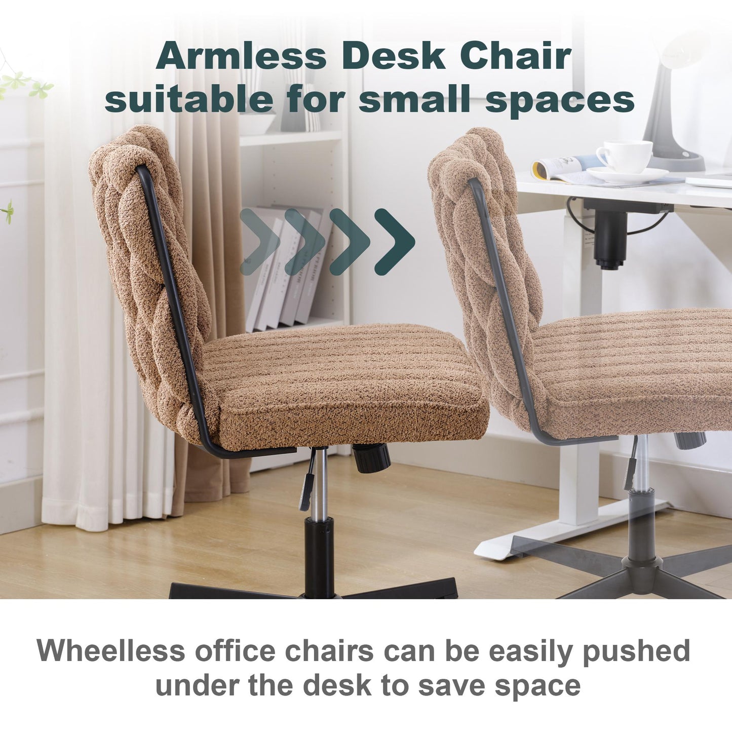 Armless Office Chair no Wheels, Ergonomic Wide Seat Swivel Desk Chair, Height Adjustable Cross Legged Comfortable Computer Chair for Living Room, Van