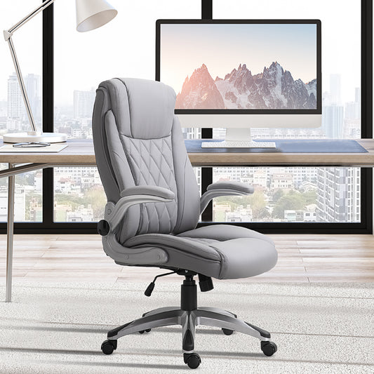 Vinsetto High Back Faux Leather Home Office Chair Rocker With Adjustable Armrest For Home Office, Gray