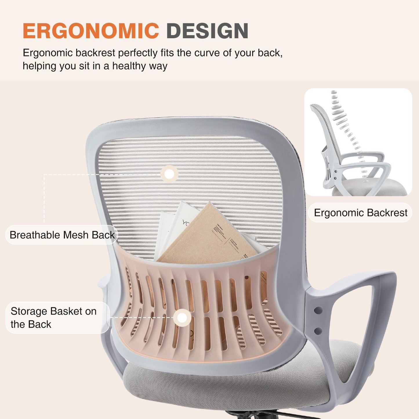 Ergonomic Office Home Desk Mesh Fixed Armrest