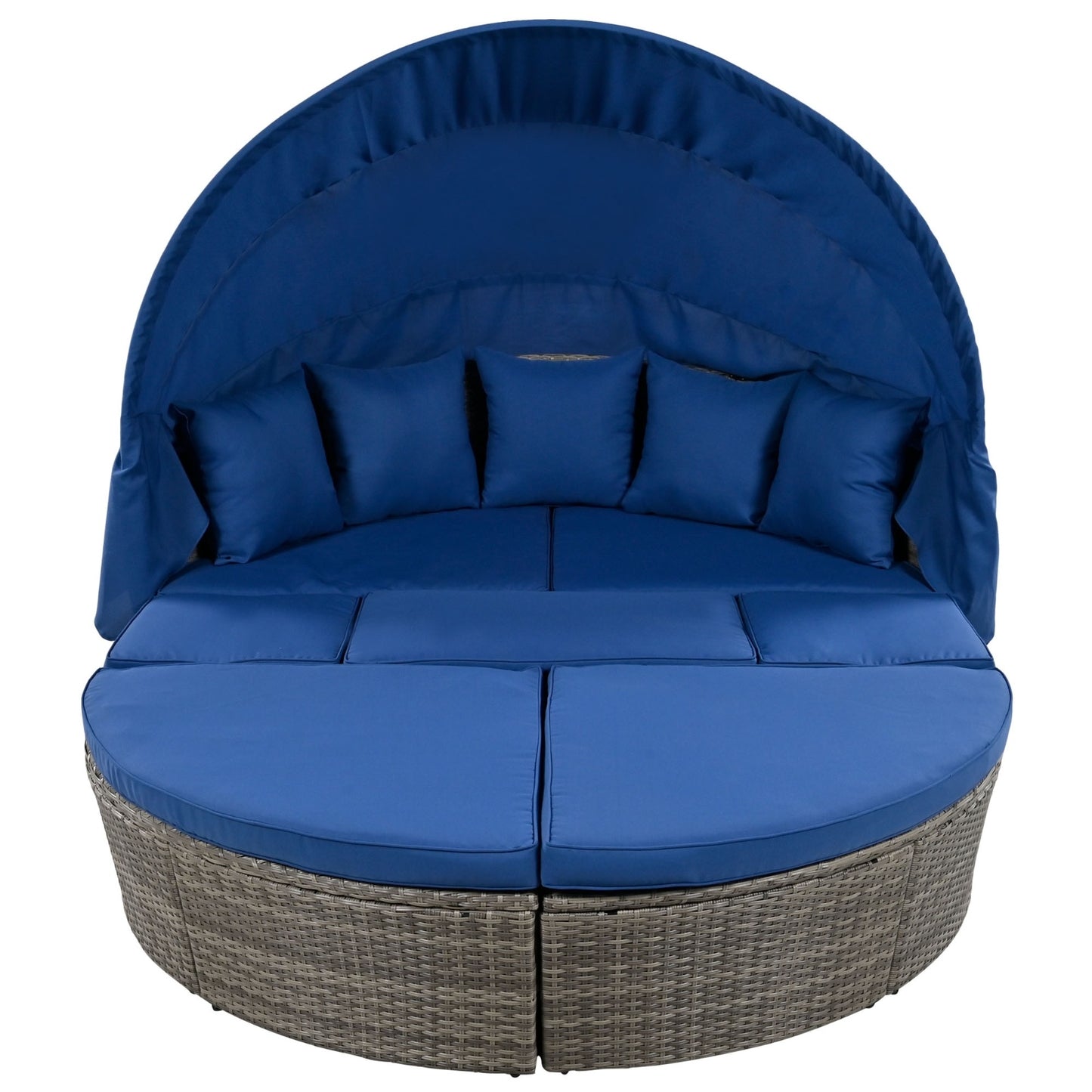 GO Outdoor Rattan Daybed Sunbed With Retractable Canopy Wicker Furniture, Round Outdoor Sectional So